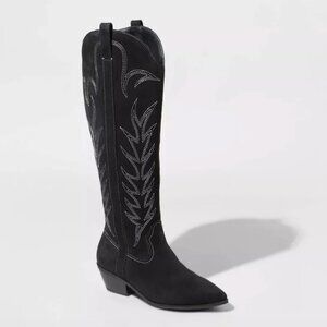 Tall Western Cowboy Boots Black Suede US 9.5